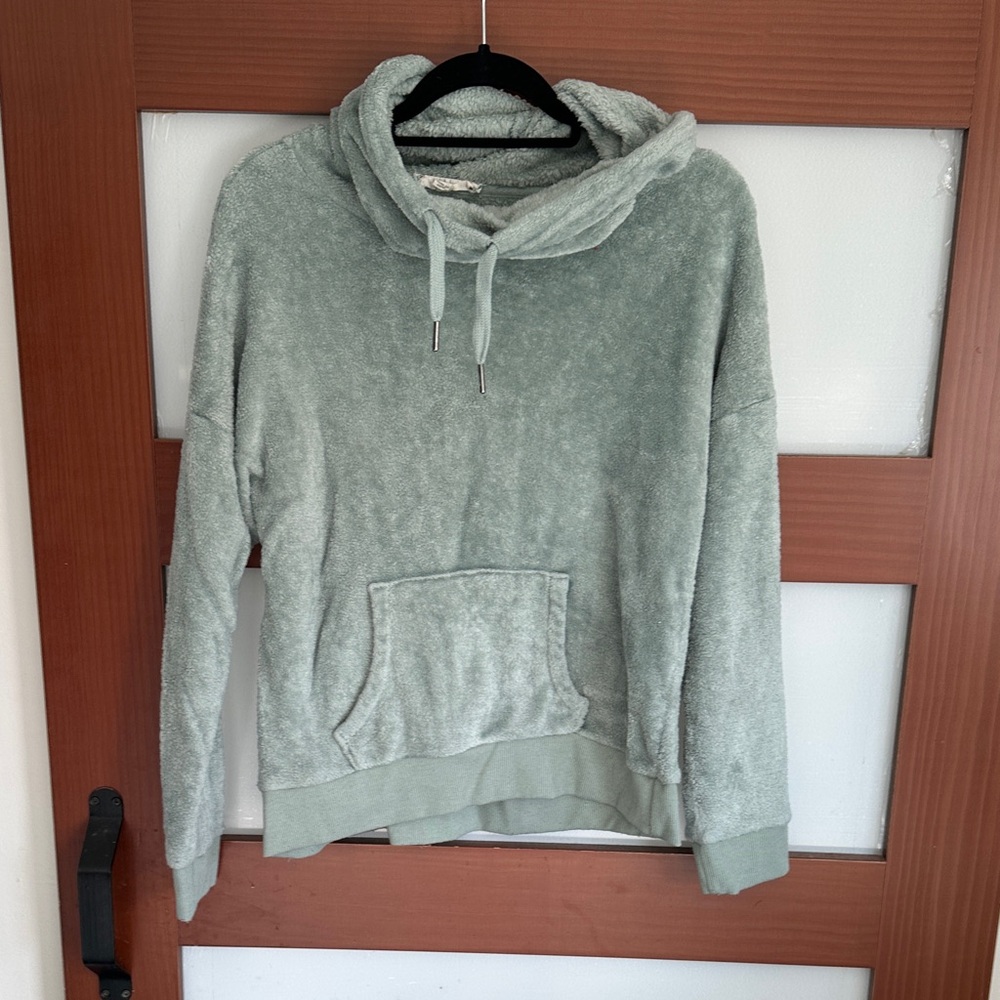 Pink Rose Sage Green Fleece Hoodie